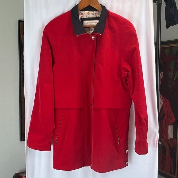 Liz Claiborne Red Rain Storm Flap Jacket/Trench, Size: S - Picture 2 of 7
